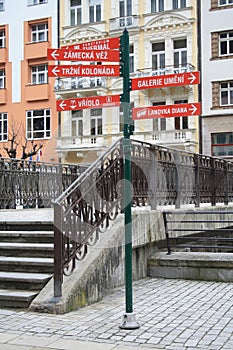 Karlovy Vary, Czech Republic - 04.03.2013. Road signs near the Tepla River