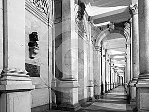 KARLOVY VARY, CZECH REPUBLIC - DECEMBER 14, 2013: Mill Colonnade, Czech: Mlynska kolonada, in Kalovy Vary, Czech