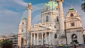 Karlskirche on the Karlsplatz square timelapse in Vienna, Austria.