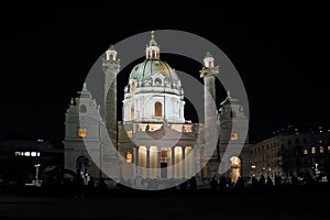 Karlskirche in Vienna, Austria at night