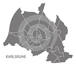 Karlsruhe city map with boroughs grey illustration silhouette sh photo