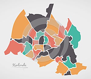 Karlsruhe Map with boroughs and modern round shapes