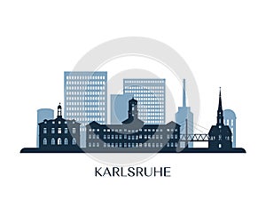 Karlsruhe skyline, monochrome silhouette.