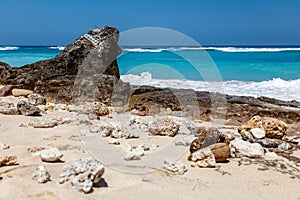 Karma Beach in Ungasan, Bali, Indonesia. Turquoise water, rocks, ocean scenery. photo