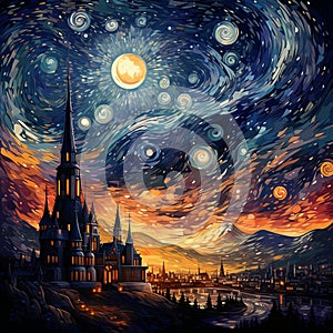 Karma and Cosmos - Starry Night with a Religious Monument in the Forefront