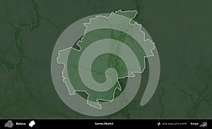 Karma District highlighted, Belarus. Physical