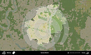 Karma District highlighted, Belarus. Topographic Humanitarian