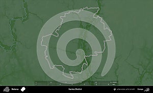 Karma District outlined, Belarus. Physical