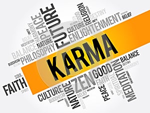 Karma word cloud collage, religion concept background