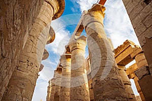 Karnak Temple in Luxor, Egypt. The Karnak Temple Complex, commonly known as Karnak, comprises a vast mix of ancient temples,