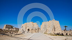 Karnak Temple in Luxor, Egypt. The Karnak Temple Complex, commonly known as Karnak, comprises a vast mix of decayed temples,