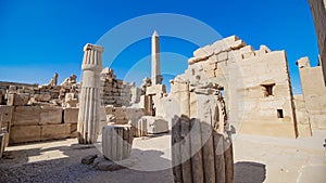 Karnak Temple in Luxor, Egypt. The Karnak Temple Complex, commonly known as Karnak, comprises a vast mix of decayed temples,