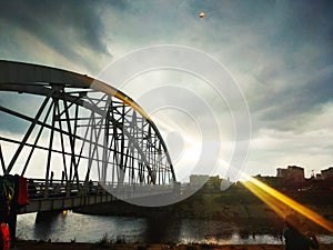 Karnaphuli Mariners Road Bridge at Fisheryghat in Chittagong & x28;cool weather with sunset& x29; photo