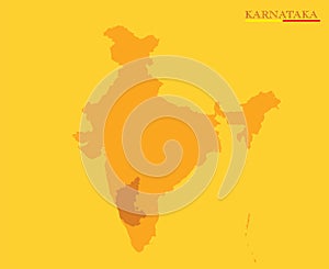 Karnataka map highlighted in india map on yellow background with swatch colours