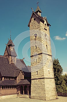 Karpacz, Poland. Wang temple. General view of the wooden church