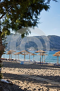 Karpathos pigadia beach with sunbeds