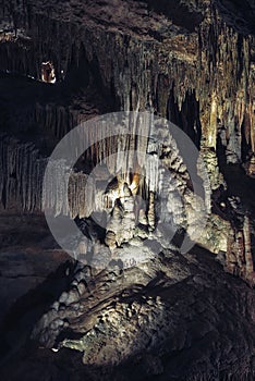 Karst cave with stalactites and stalagmites in Luray Caverns. Luray, Virginia