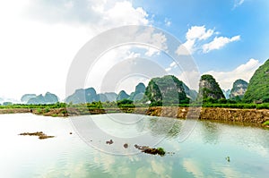 Karst landscape and Li river by Yanhsshuo in Yanhshuo