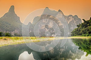 Karst mountain landscape in Yangshuo Guilin,