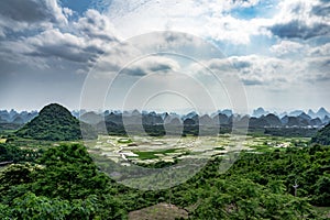 Karst mountains with clouds and sunny day