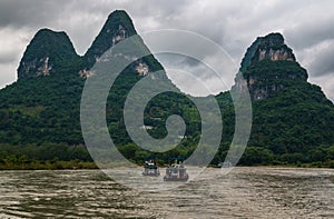 Karst peaks in Xingping Town and the Li River known as Lijiang River.