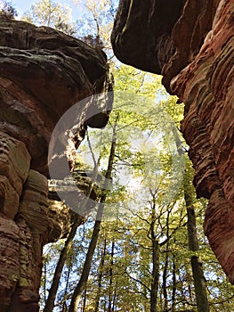 Karst rocks on Dahner Felsenpfad at Rheinland-Pfalz photo