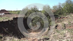 A karst sinkhole formed on the territory of village gardens.