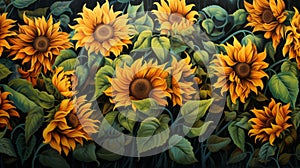 Karst Of Sunflowers: A Detailed And Beautiful Painting Inspired By Kelly Vivanco
