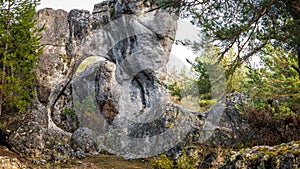 Karstic formations with holes in the Majadas park, Cuenca photo