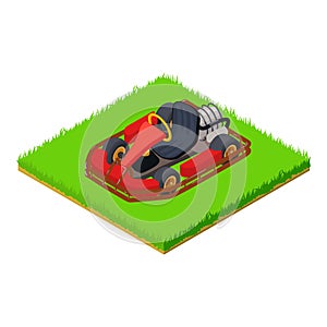 Kart car icon, isometric style