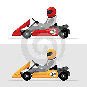 Kart driver sport background. Karting racing isolated, Man drive kart in helmet background design