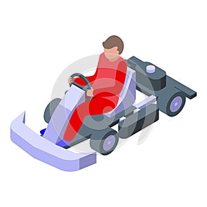 Kart racer without helmet icon isometric vector. Active motorsport