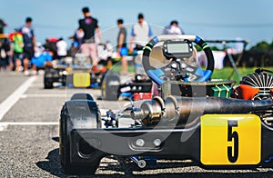 Kart racing park is the starting point for a team of racers at a