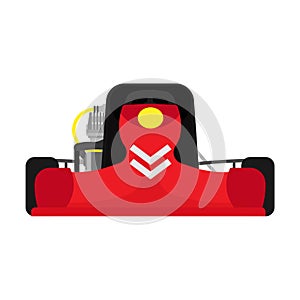 Kart vector illustration red car front view. Race go cart sport vehicle isolated. Activity cartoon extreme adventure draft