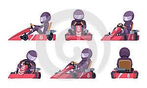 Karting car. Street speed racers competition sport automobile go kart vector background cartoon photo