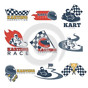 Karting club or kart races sport competition vector template icons set