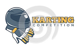 Karting club or kart races sport competition vector racer helmet template icon