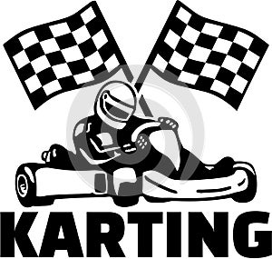 Karting with kart driver and goal flags