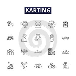 Karting line vector icons and signs. Racing, Kart, Track, Fast, Fun, Motorsports, Slick, Steering outline vector photo