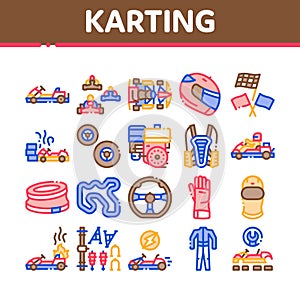Karting Motorsport Collection Icons Set Vector