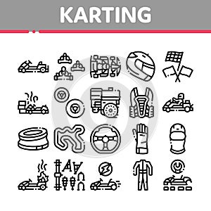 Karting Motorsport Collection Icons Set Vector