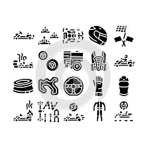 Karting Motorsport Glyph Set Vector Illustration flat