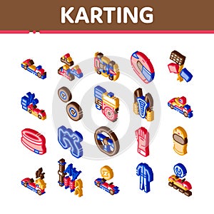 Karting Motorsport Isometric Icons Set Vector Illustration