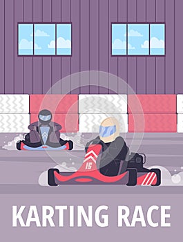 Karting race promo banner or poster backdrop design flat vector illustration.