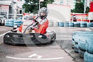 Karting racer in action, go kart competition