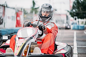 Karting racer in action, go kart competition