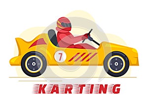 Karting Sport with Racing Game Go Kart or Mini Car on Small Circuit Track in Flat Cartoon Hand Drawn Template Illustration