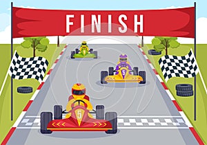 Karting Sport with Racing Game Go Kart or Mini Car on Small Circuit Track in Flat Cartoon Hand Drawn Template Illustration