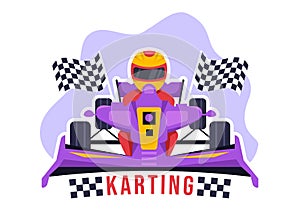 Karting Sport with Racing Game Go Kart or Mini Car on Small Circuit Track in Flat Cartoon Hand Drawn Template Illustration