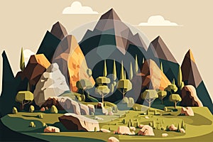 Karts landscape nature with mountains and trees. Vector illustration in flat style